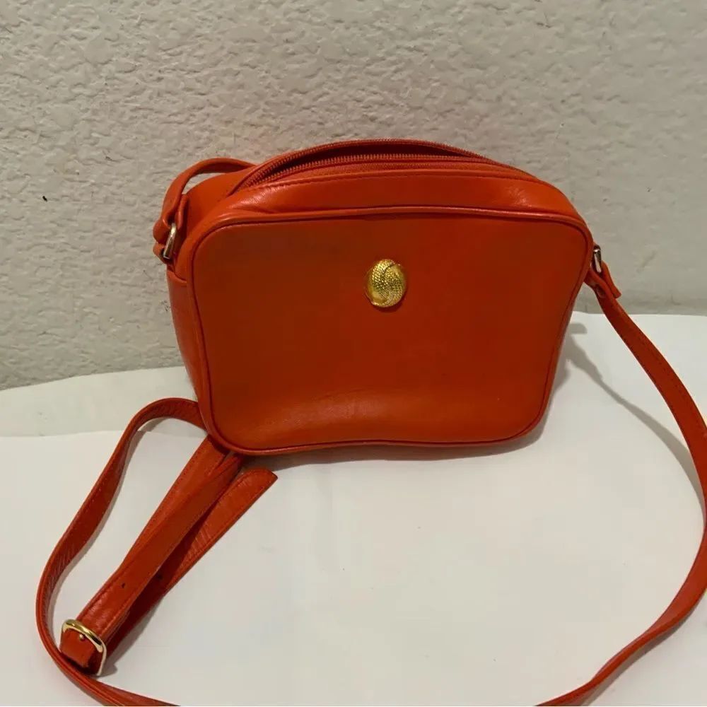 Monet genuine leather orange  crossbody/shouder bag| Vintage